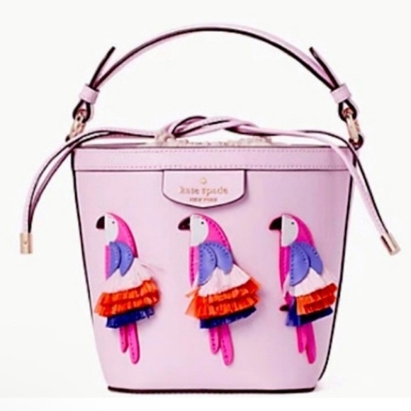 Kate Spade NWT Pippa flock party parrot embellished leather bucket Crossbody bag - Picture 13 of 13